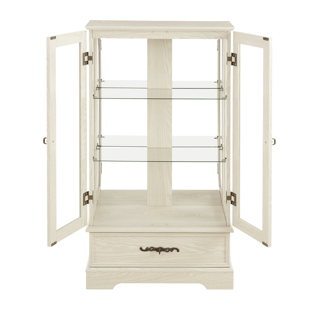 Glass Cabinet Lighted Glass Cabinet Curio Display Cabinet with Adjustable Glass Shelves 2 Doors and 1 drawer Cabinet Bulb Included White - Grand Goldman Shop