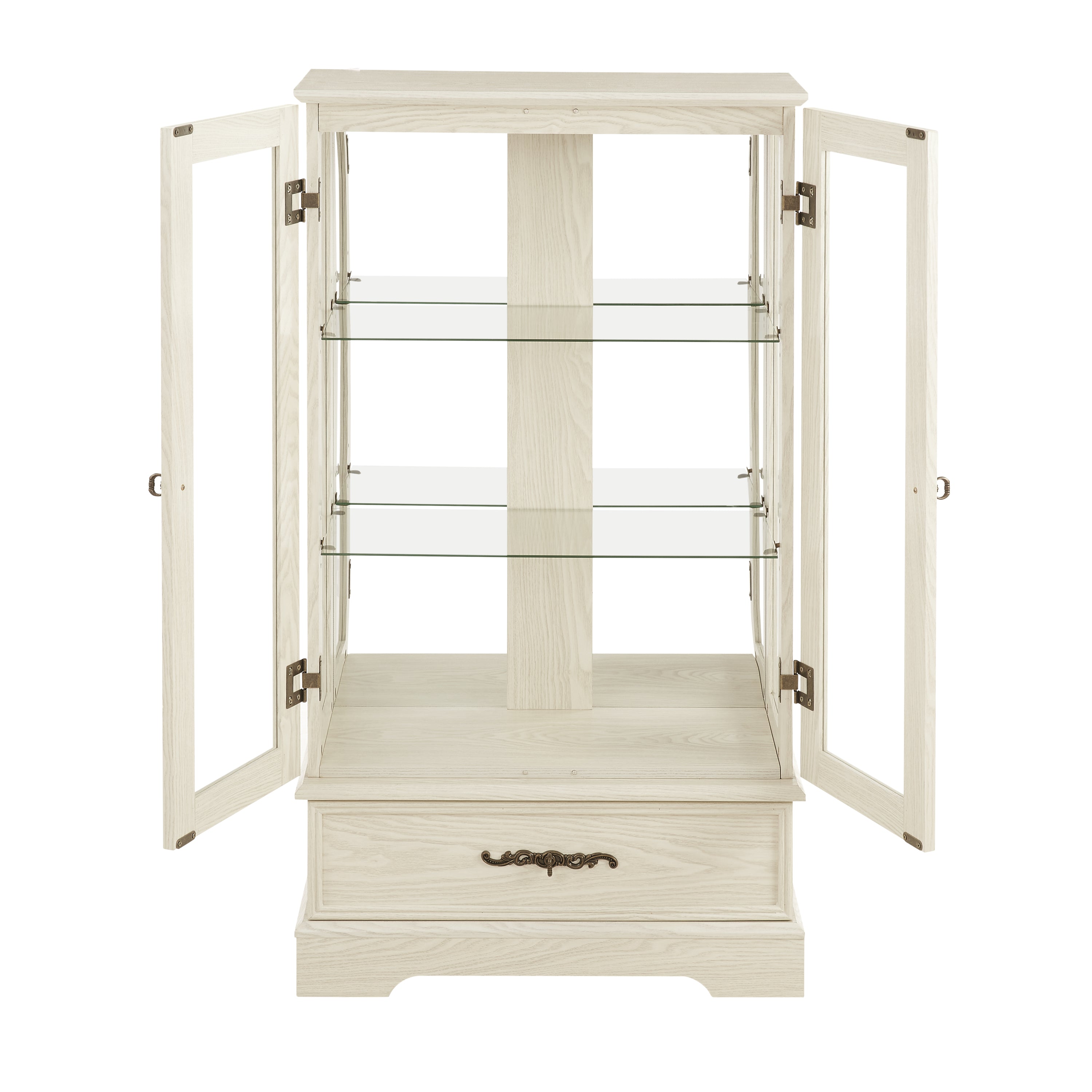 Glass Cabinet Lighted Glass Cabinet Curio Display Cabinet with Adjustable Glass Shelves 2 Doors and 1 drawer Cabinet Bulb Included White - Grand Goldman Shop