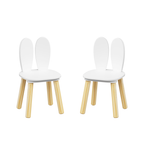 Rabbit Themed Kids Table and 2 Chairs Set, White Solid Wood & MDF Play Table with Rounded Edges, 3-Piece Toddler Furniture fo