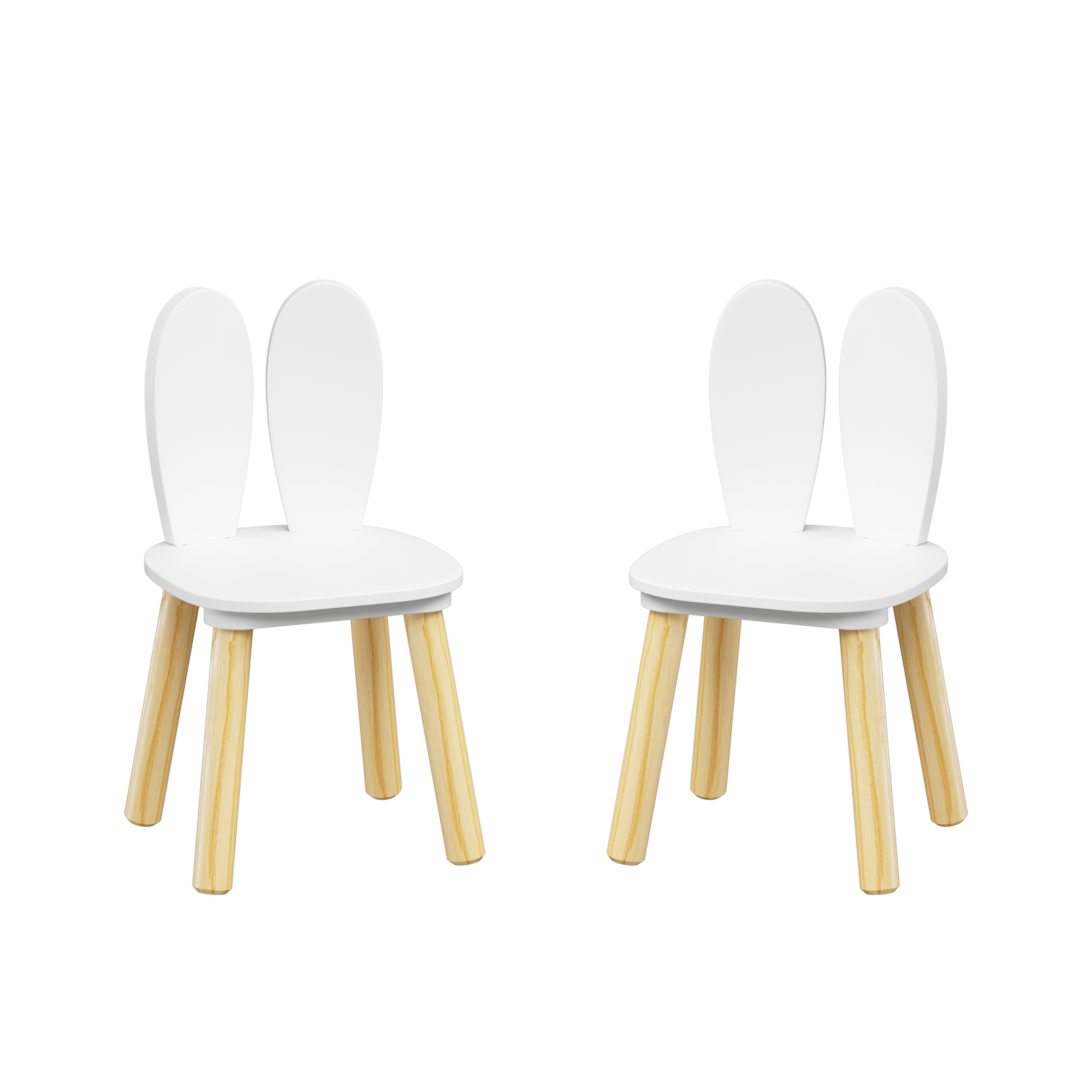 Rabbit Themed Kids Table and 2 Chairs Set, White Solid Wood & MDF Play Table with Rounded Edges, 3-Piece Toddler Furniture fo