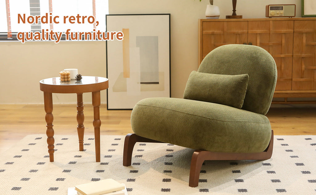 Cute Accent Chair with Solid Wood Legs, Velvet Living Room Chair with Soft Cushion, Cozy Bedroom Chair, Comfy Armless Reading Chair for Apartment, Waiting Room, Balcony (Green) - Grand Goldman Shop