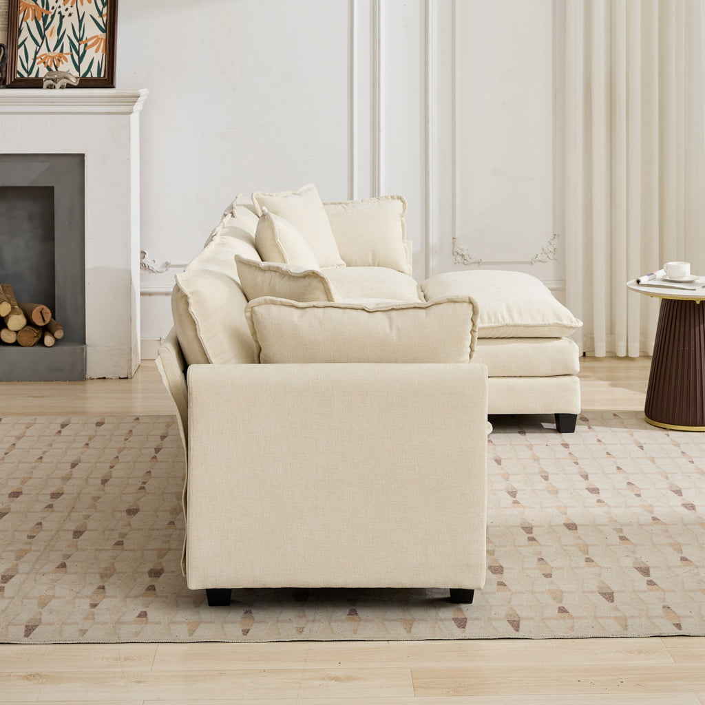 Cloud Sofa two Seats (the cushion on the armrest not included), Modern Sectional Couch, for Apartment, Comfy Double Layer Upholstered Seat Cushion, Breathable Chenille Fabric, Beige,SW504ABG - Grand Goldman Shop