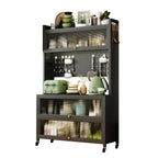 65'' Tall Kitchen Bakers Rack with Flip Door Cabinet, 5 Tier Multifunctional Microwave Stand Buffet, Coffee Bar, Quick Assembly, Gray - Grand Goldman Shop