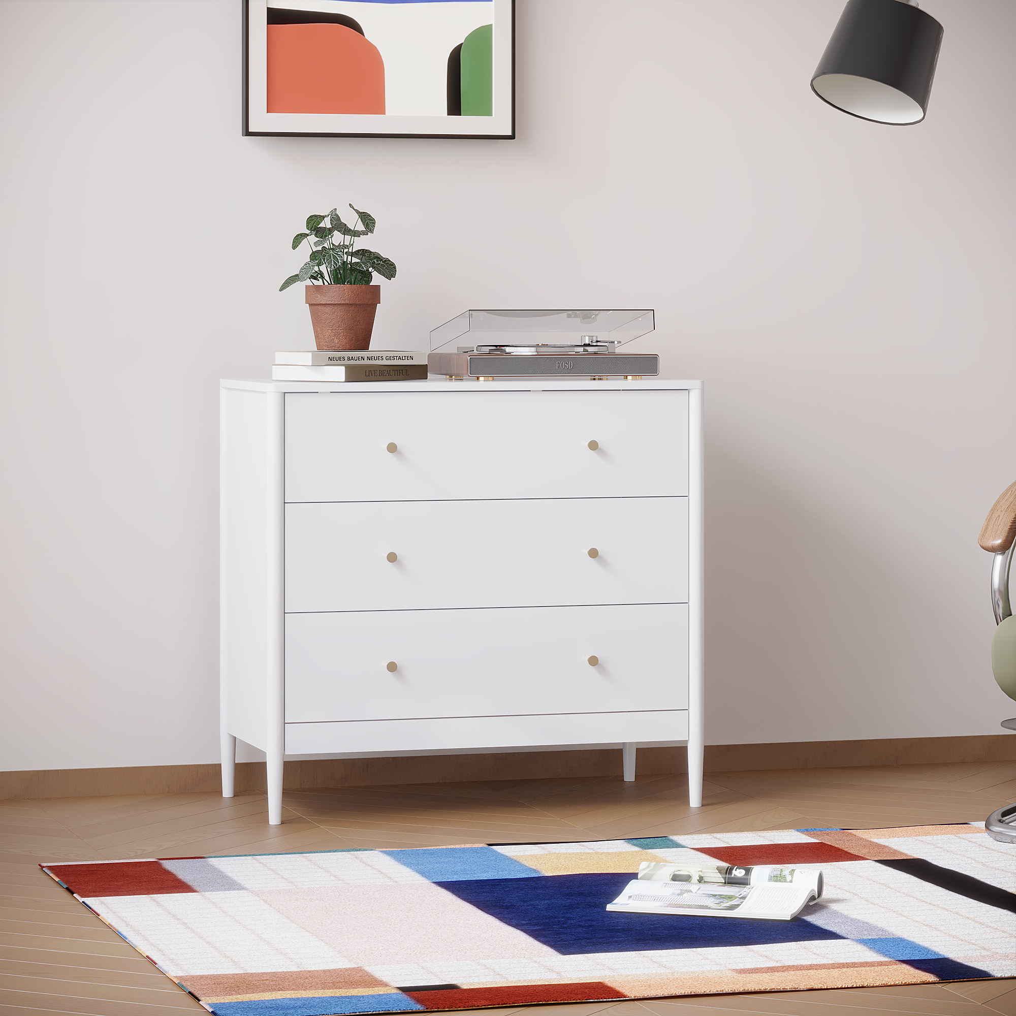 3 Drawer Dresser Chest, Modern White Storage Cabinet, MDF Wood Organizer for Bedroom, Living Room, Entryway, Small Space Furniture - Grand Goldman Shop