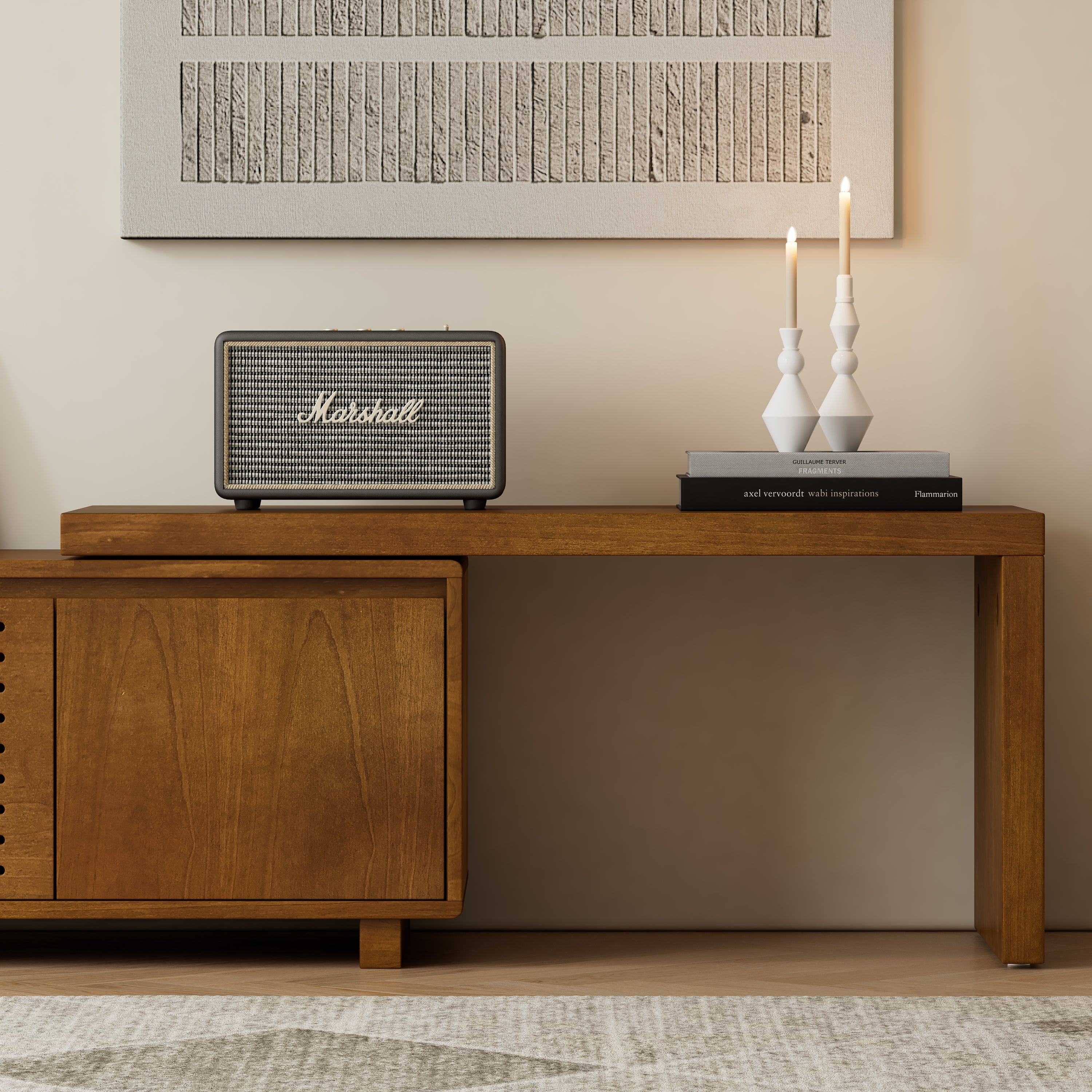 63' Mid-Century Modern Extendable TV Stand for TVs up to 75', Media Console TV Cabinet for Living Room, Farmhouse Entertainment Cabinet with Storage & Adjustable Panel - Grand Goldman Shop