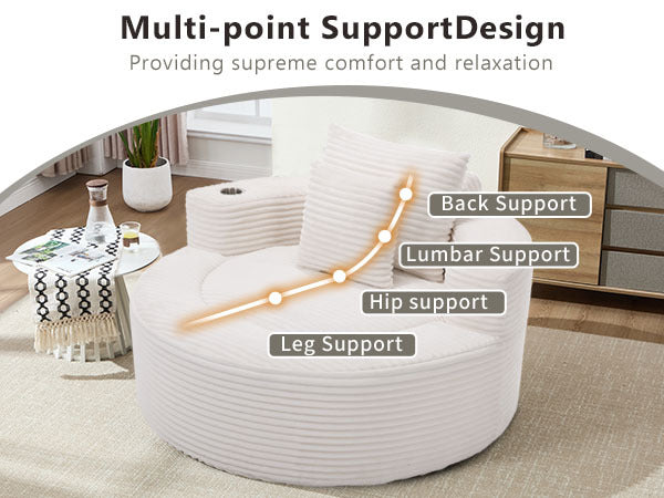 Round Sofa Bed with Memory Foam Sectional Couches for Living Room, Cloud Couch with three pillows, White - Grand Goldman Shop