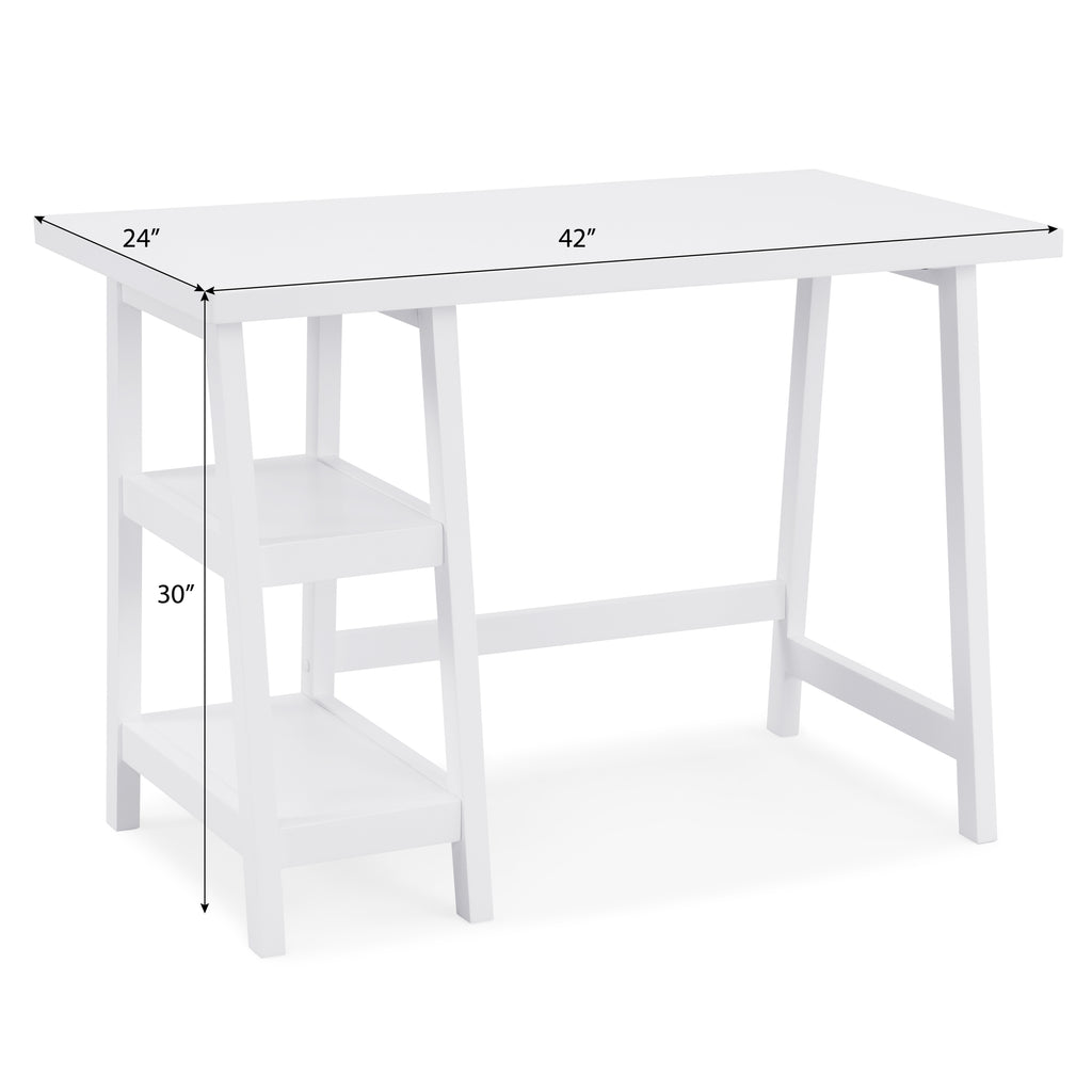 Redina Contemporary Wood Writing Desk with Storage, White - Grand Goldman