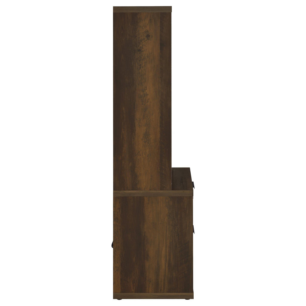Geary Dark Pine 3-Shelf Bookcase with USB Charging and Lockable Top Drawer in Dark Brown Engineered Wood - Grand Goldman