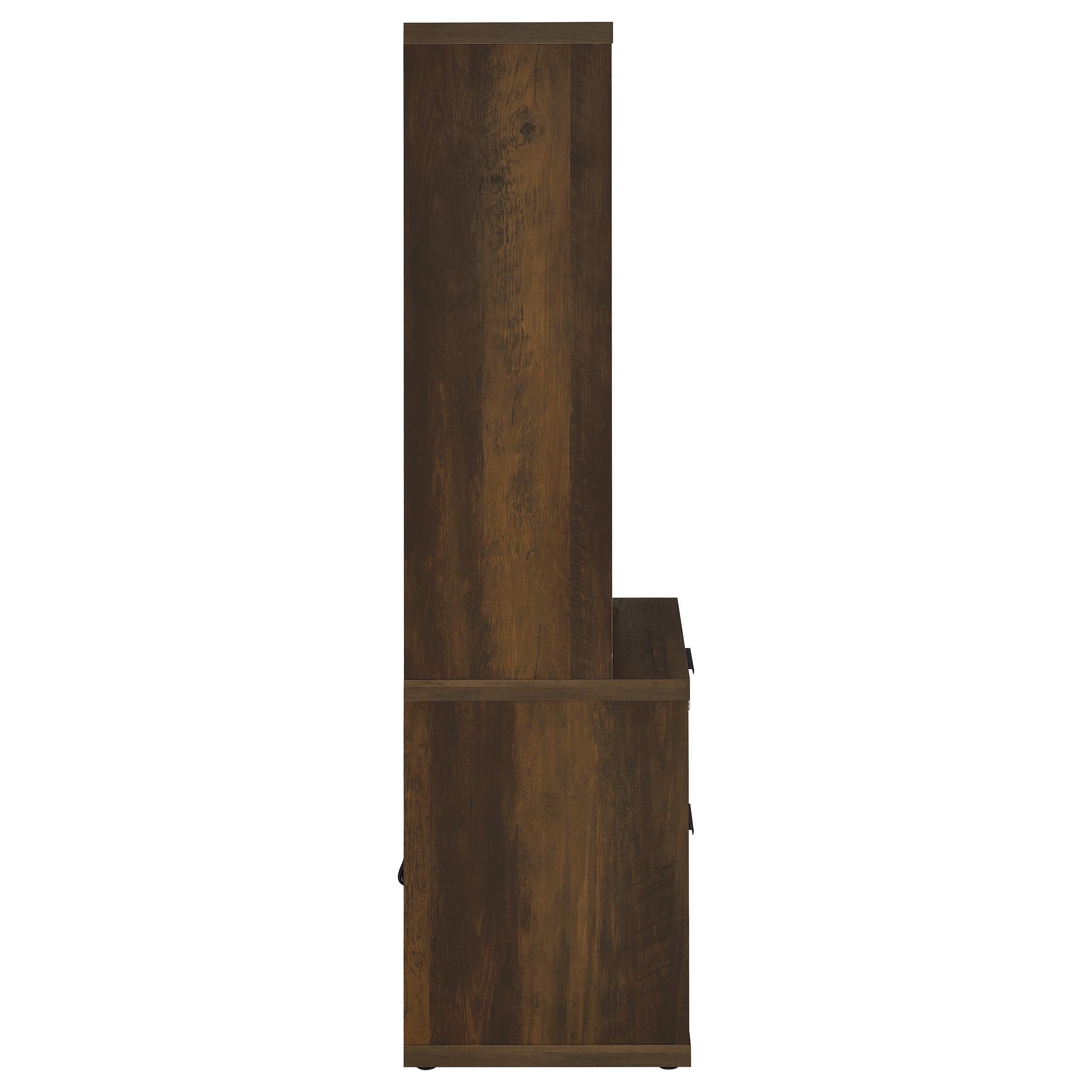 Geary Dark Pine 3-Shelf Bookcase with USB Charging and Lockable Top Drawer in Dark Brown Engineered Wood - Grand Goldman