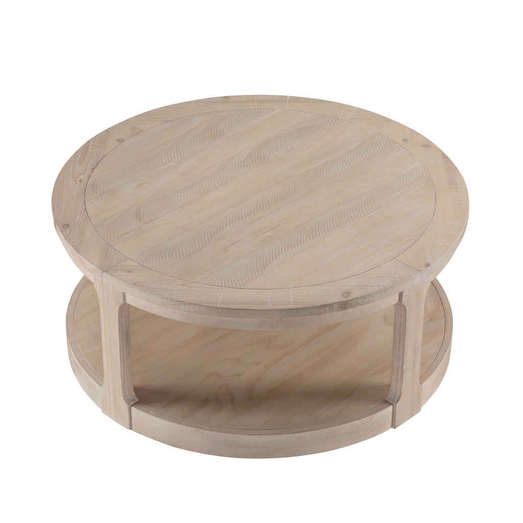 40inch Large Curved 2 Tier Traditional Round Circle Wooden Center Coffee Table,Rounded Table with Wheels,Mid Century Rustic Style Table for living Room,Office,Apartment,OAK - Grand Goldman Shop