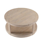 40inch Large Curved 2 Tier Traditional Round Circle Wooden Center Coffee Table,Rounded Table with Wheels,Mid Century Rustic Style Table for living Room,Office,Apartment,OAK - Grand Goldman Shop