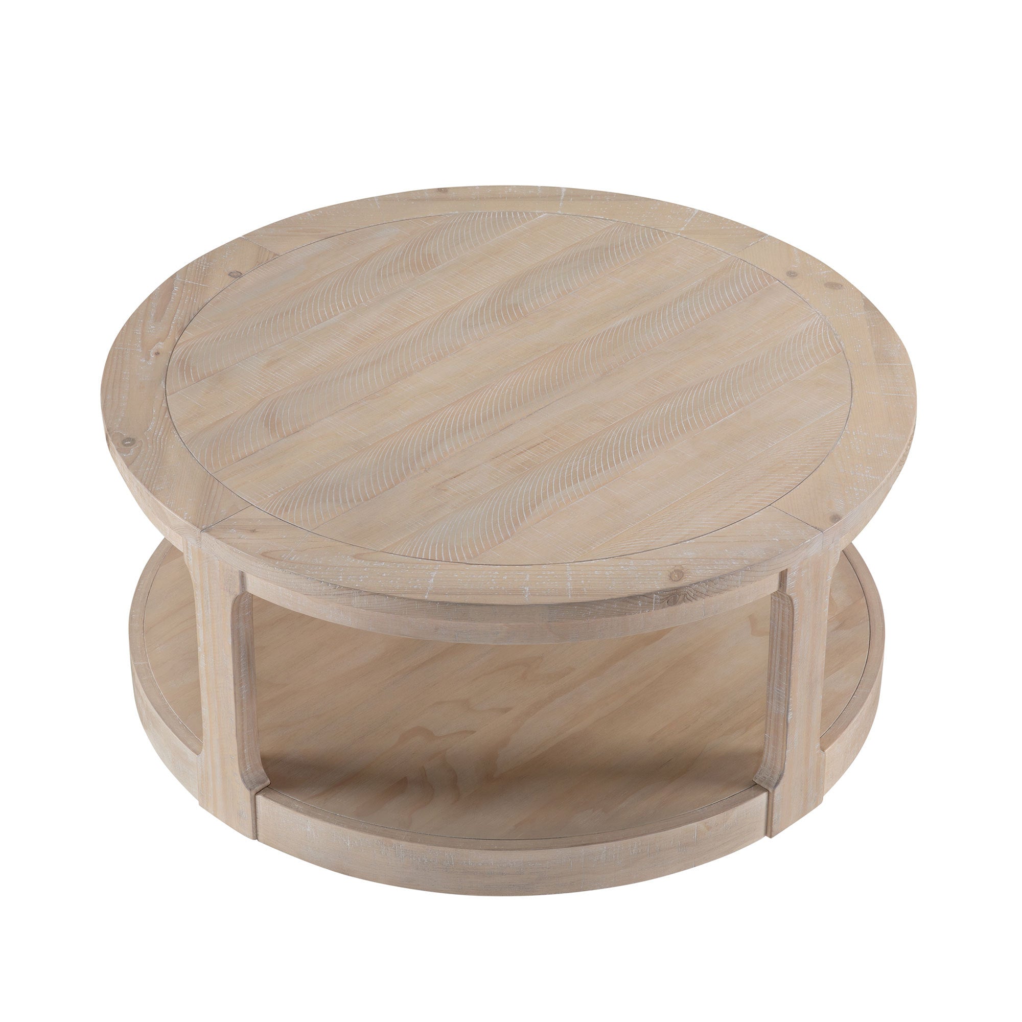 40inch Large Curved 2 Tier Traditional Round Circle Wooden Center Coffee Table,Rounded Table with Wheels,Mid Century Rustic Style Table for living Room,Office,Apartment,OAK - Grand Goldman Shop