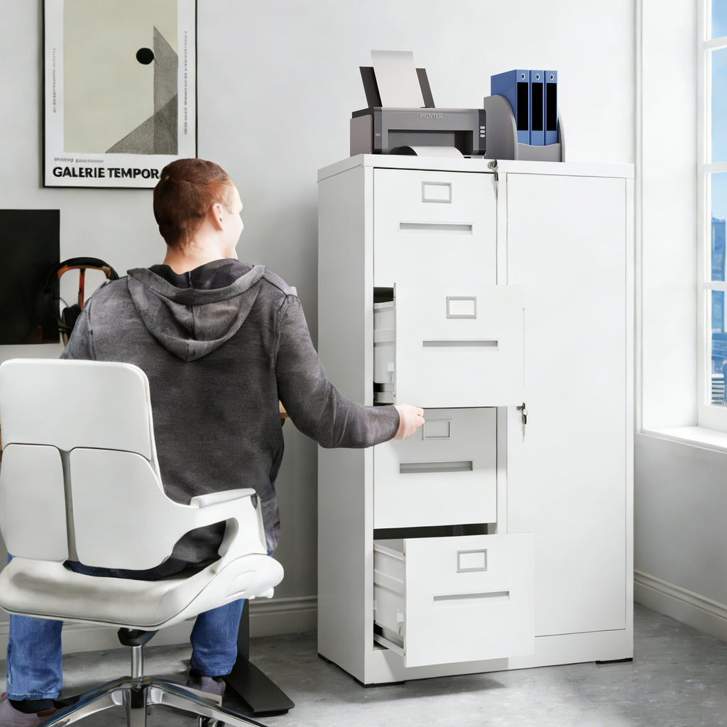 Metal Storage Vertical Filing Cabinet with Lock, Steel File Locker with 4 Drawers and 1 door for School, Living Room, Bedroom