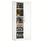 71'H Metal Garage Storage Cabinet, White Tool Steel Locking Cabinet with Doors and 4 Adjustable Shelves, Tall Cabinets for Ga