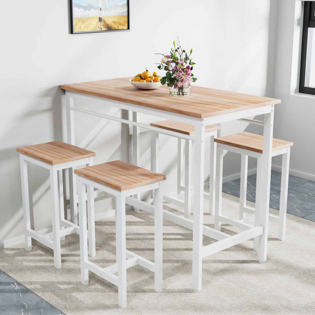 5-piece modern kitchen table with four bar stools Bar table set 5PC,metal frame and MDF, white oak,47.5'' L x 23.7'' W x 35.5'' H. - Grand Goldman Shop