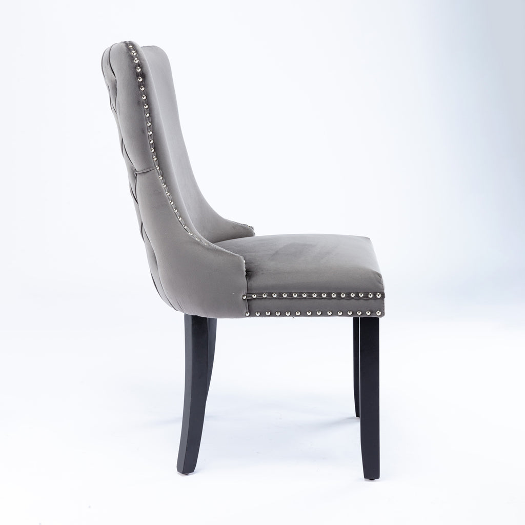 A&A Furniture,Upholstered Wing-Back Dining Chair with Backstitching Nailhead Trim and Solid Wood Legs,Set of 2, Gray,SW8809GY,  KD - Grand Goldman Shop