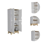 Pamplona Double Kitchen Pantry, Double Door, Four Legs, Four Shelves -Light Oak / White | Premium Home Decor - Grand Goldman