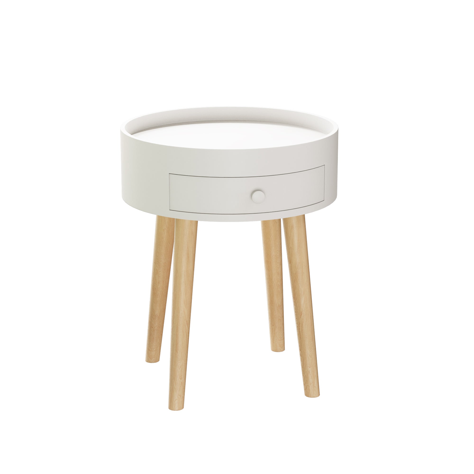 Modern White Nightstand with Storage Drawer & Oak Legs, 18' Bedside Table for Bedroom or Living Room, MDF Construction - Grand Goldman Shop