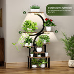 8-Tier Indoor Plant Stand with 5 Grow Lights, Rustic Brown MDF+Metal, 10-Level Dimming, 62-Inch Tall for Living Room or Garden - Grand Goldman Shop
