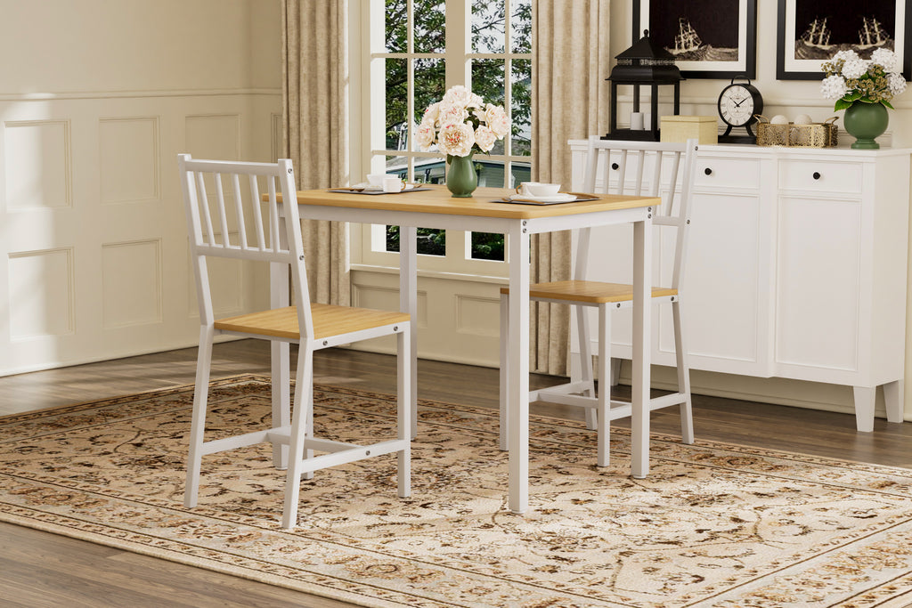 Dining Table Set, Bar Table with 2 Dining chairs, Kitchen Table Counter with Chairs, Industrial for Kitchen Breakfast Table, Living Room, Party Room,Natural and White,35.4″L x23.6″W x 29.7″H - Grand Goldman Shop