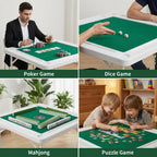 Square Folding Card Table, Mahjong Table with Green Felt,Chip Trays and Cup Holders, Portable Domino Tables for 4 Players, Ca