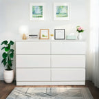 Modern 6 Drawer Dresser with Spacious Countertop and Concealed Handles, Storage Cabinet for Bedroom and Living Room, White MDF - Grand Goldman Shop