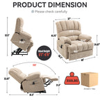 23' Seat Width and High Back Large Size Beige Chenille Power Lift Recliner Chair with 8-Point Vibration Massage and Lumbar Heating - Grand Goldman Shop