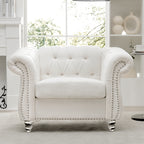 Modern Teddy Velvet 1 Seater Sofa for Living Room, White, Acrylic Legs, 38.98'W x 32.09'D x 28.35'H - Grand Goldman Shop
