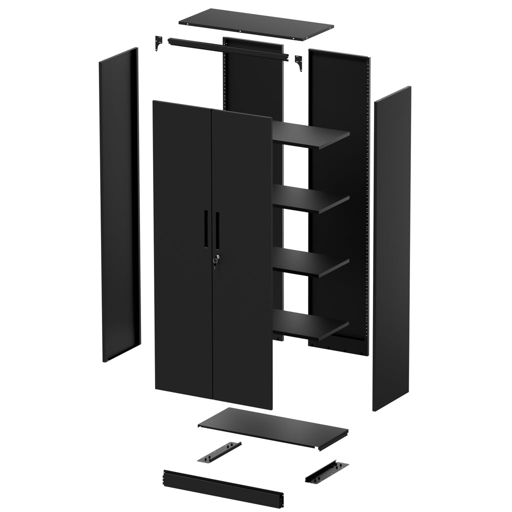 72'H Metal Garage Storage Cabinet, Black Tool Steel Locking Cabinet with Doors and 4 Shelves, Tall Cabinets for Garage Storag