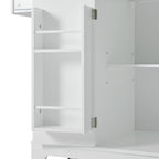 K&K Fluted Kitchen Island with Trash Can Storage Cabinet, Power Outlet, Internal Storage Rack, Rolling Kitchen Islands on 5 Wheels with 3 Drawer, 3 Open Side Racks for 10 Gallon Garbage Bin, White - Grand Goldman Shop