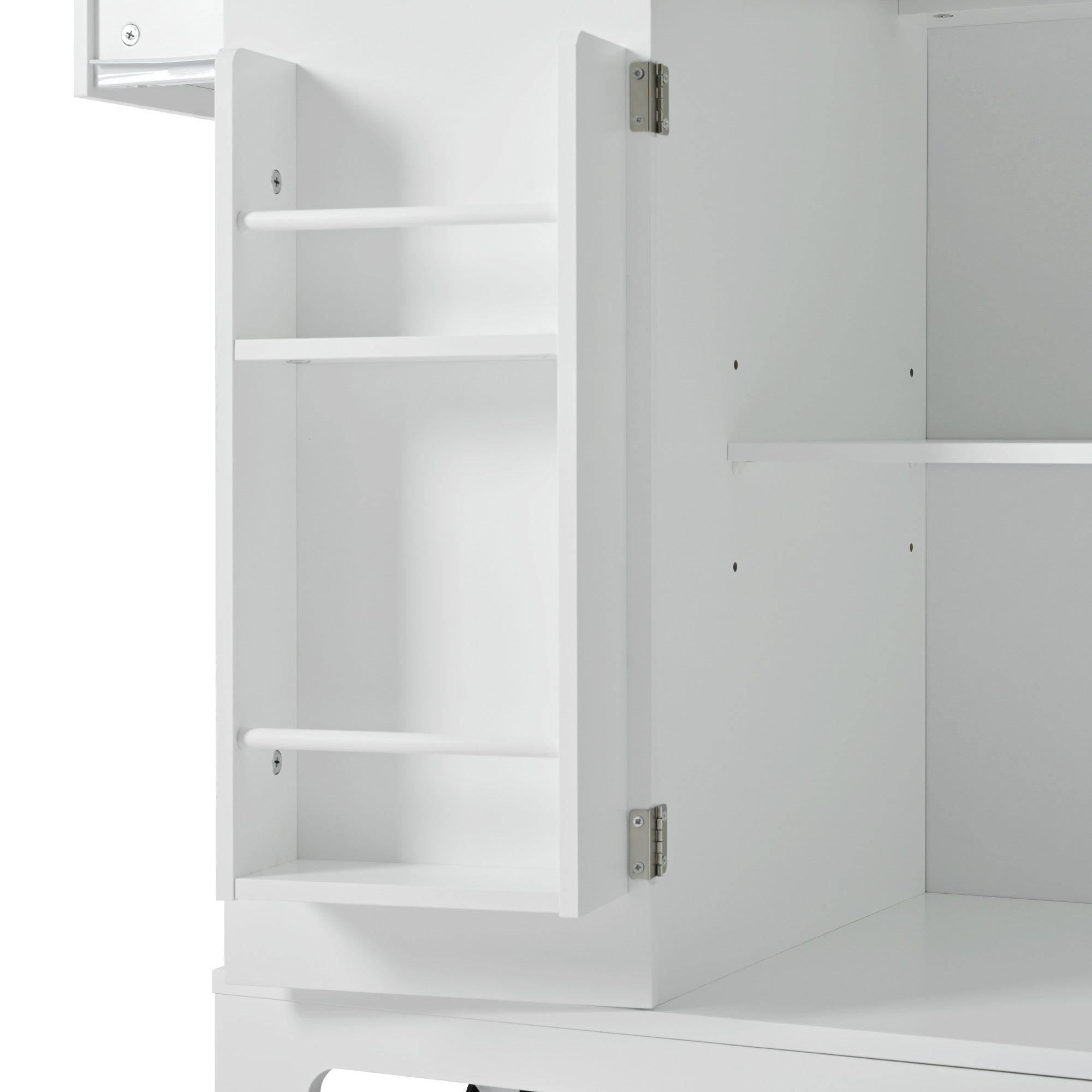 K&K Fluted Kitchen Island with Trash Can Storage Cabinet, Power Outlet, Internal Storage Rack, Rolling Kitchen Islands on 5 Wheels with 3 Drawer, 3 Open Side Racks for 10 Gallon Garbage Bin, White - Grand Goldman Shop