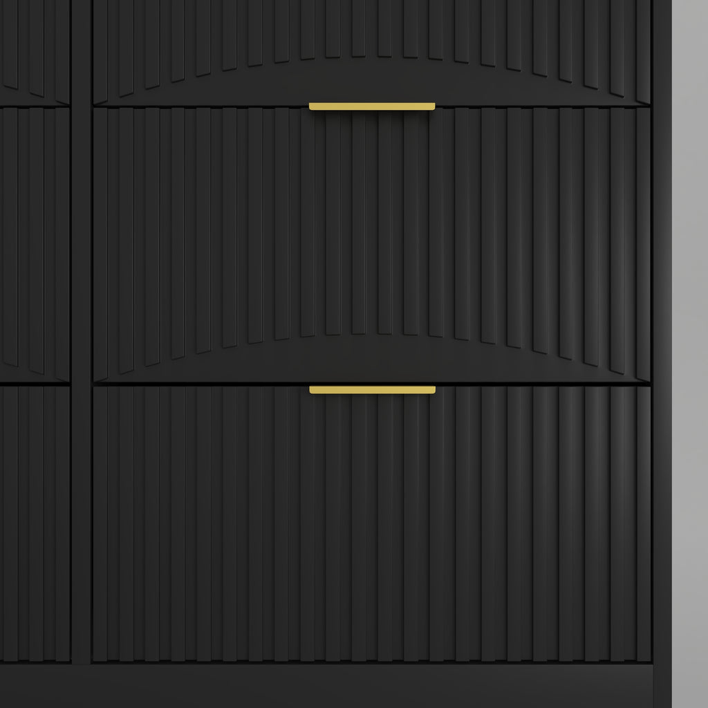 Black 9 Drawer Dresser, 63' Large Deep Chest of Drawers, Wooden Dresser Storage Cabinet with 9 Drawers for Bedroom, Long Dressers for Living Room, Hallway, Drawer panel with wavy patterns - Grand Goldman Shop