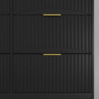 Black 9 Drawer Dresser, 63' Large Deep Chest of Drawers, Wooden Dresser Storage Cabinet with 9 Drawers for Bedroom, Long Dressers for Living Room, Hallway, Drawer panel with wavy patterns - Grand Goldman Shop