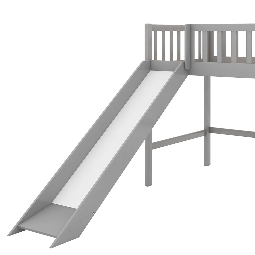 Twin Size Low Loft Bed with Ladder and Slide, Gray(OLD SKU:WF196418AAE) - Grand Goldman Shop
