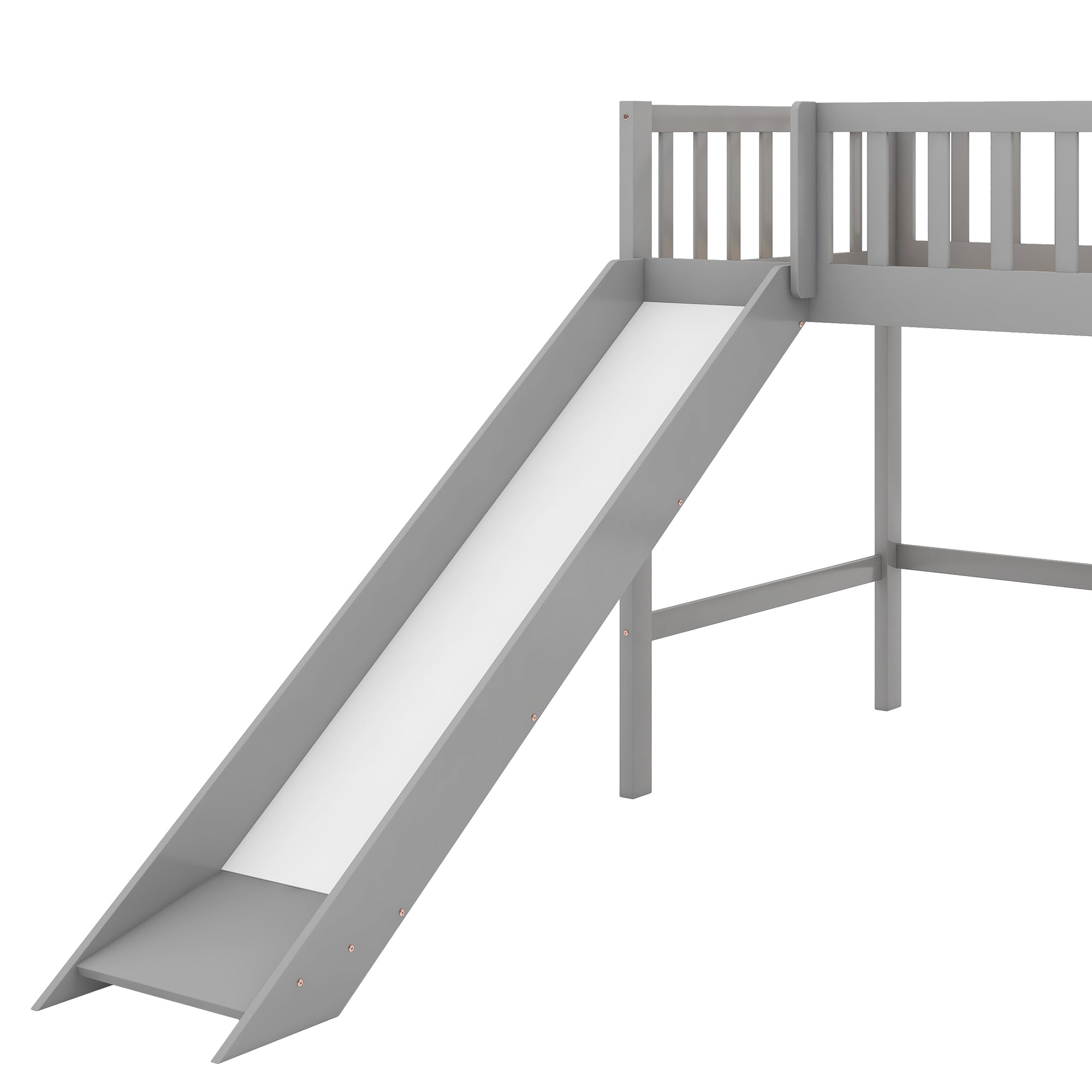 Twin Size Low Loft Bed with Ladder and Slide, Gray(OLD SKU:WF196418AAE) - Grand Goldman Shop