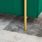Elegant Upholstered Velvet Storage Bench with Cylindrical Arms and Iron Legs, Green - Grand Goldman Shop
