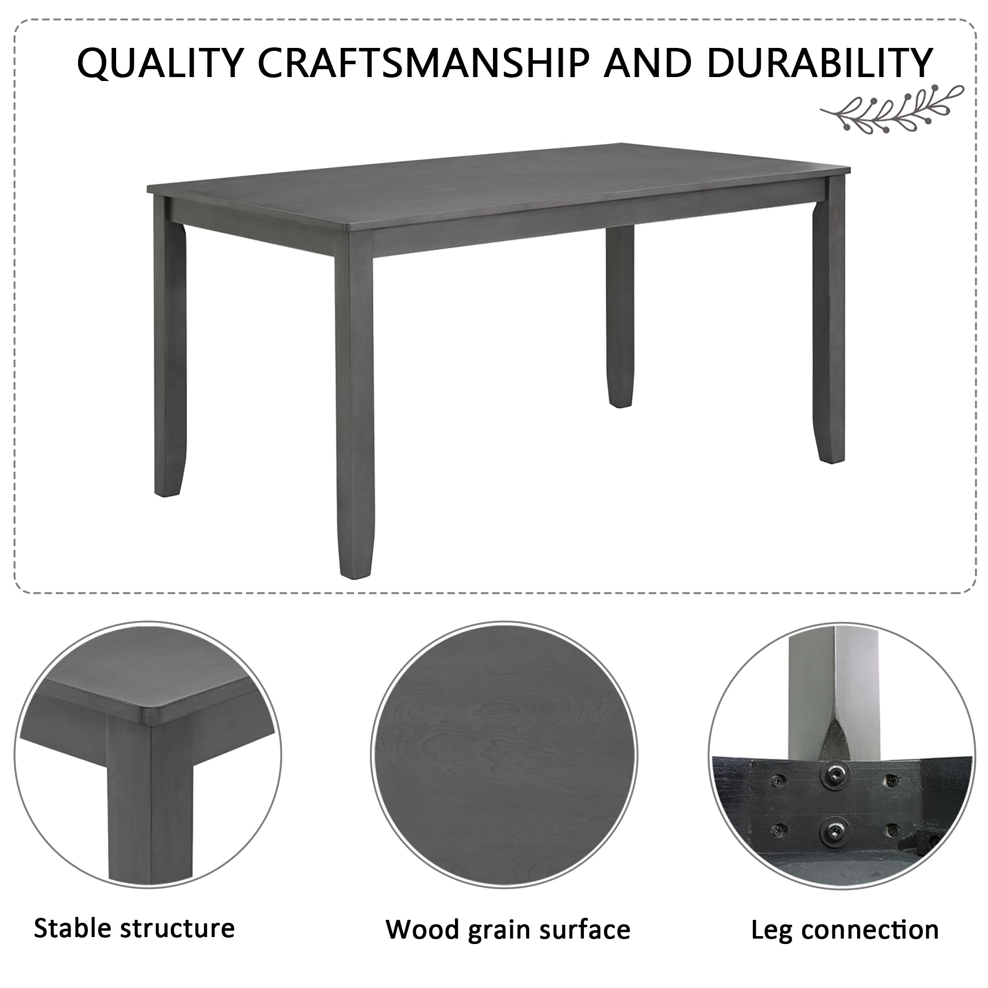 Modern 6-Piece Dining Table Set with Bench and Chairs for Dining Room or Kitchen – Grey - Grand Goldman Shop