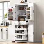 K&K 71' Tall Kitchen Pantry Cabinet with 3 Pull Out Cabinet Organizers, Farmhouse Embossed Texture Storage Cabinet with 6 Door Shelves, 2 Drawers, Freestanding Cupboard for Kitchen, Dining Room White - Grand Goldman Shop