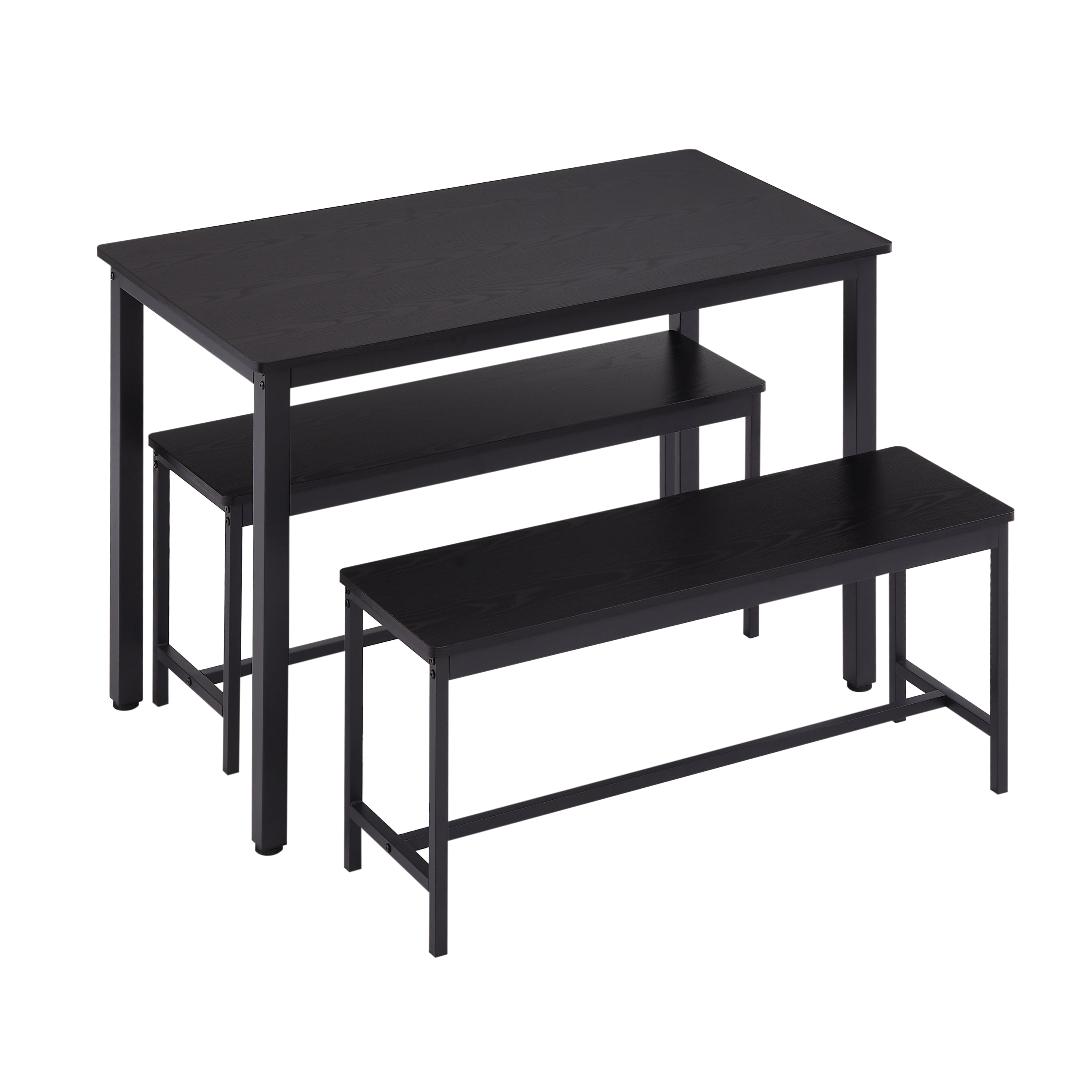 Dining Table Set, Bar Table with 2 Dining Benches, Kitchen Table Counter with Chairs, Industrial for Kitchen Breakfast Table, Living Room, Party Room, Black , 43.3″L x23.6″W x 29.9″H - Grand Goldman Shop