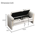 Modern Teddy Bed End Bench with Arms and Storage, Upholstered Large Foot Rest Stool, Cream Plywood, 52.3 x 18.5 x 24.4 inches - Grand Goldman Shop