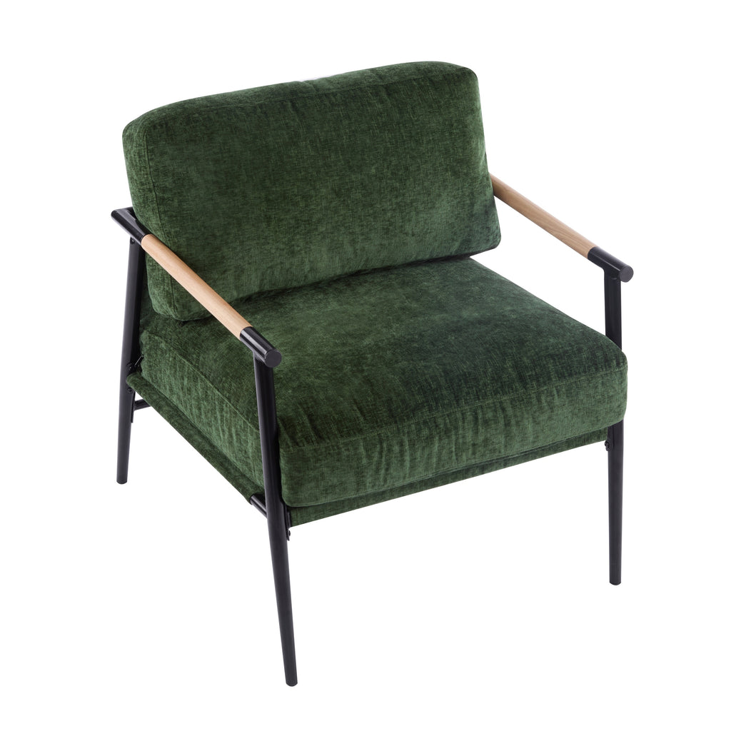Modern Accent Chair with Plush Cushions, Minimalist Metal Frame, Wooden Armrest Design, Green - Grand Goldman Shop