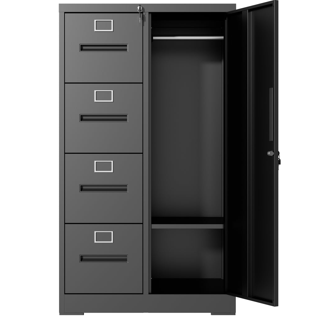 Metal Storage Vertical Filing Cabinet with Lock, Steel File Locker with 4 Drawers and 1 door for School, Living Room, Bedroom