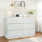 Modern 6 Drawer Dresser with Spacious Countertop and Concealed Handles, Storage Cabinet for Bedroom and Living Room, White MDF - Grand Goldman Shop