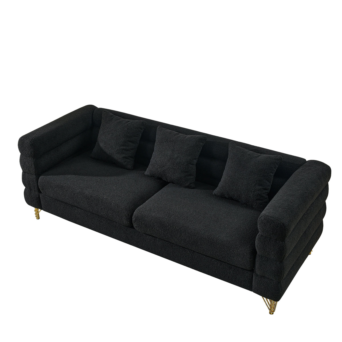 Streamline Modern 81 Inch Oversized 3 Seater Sectional Sofa in Black Teddy Fabric with 3 Lumbar Pillows, Deep Seating Comfort for Living Room Bedroom Office - Grand Goldman Shop
