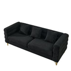 Streamline Modern 81 Inch Oversized 3 Seater Sectional Sofa in Black Teddy Fabric with 3 Lumbar Pillows, Deep Seating Comfort for Living Room Bedroom Office - Grand Goldman Shop