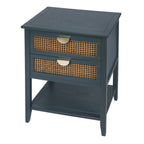 2-Drawer Side Table - Natural Rattan - End Table - Suitable for Bedroom, Living Room, or Study - Green MDF - Grand Goldman Shop