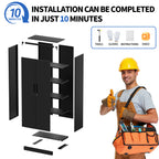 71'H Metal Garage Storage Cabinet, Black Tool Steel Locking Cabinet with Doors and 4 Shelves, Tall Cabinets for Garage Storag
