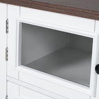 K&K 54.9' Kitchen Island with Drop Leaf, Power Outlet, Kitchen Storage Cart with 4 Door Shelves, Cross Barn Doors & Visual Glass Door, Rolling Kitchen Island on 4 Wheels for Kitchen, Dining Room,White - Grand Goldman Shop