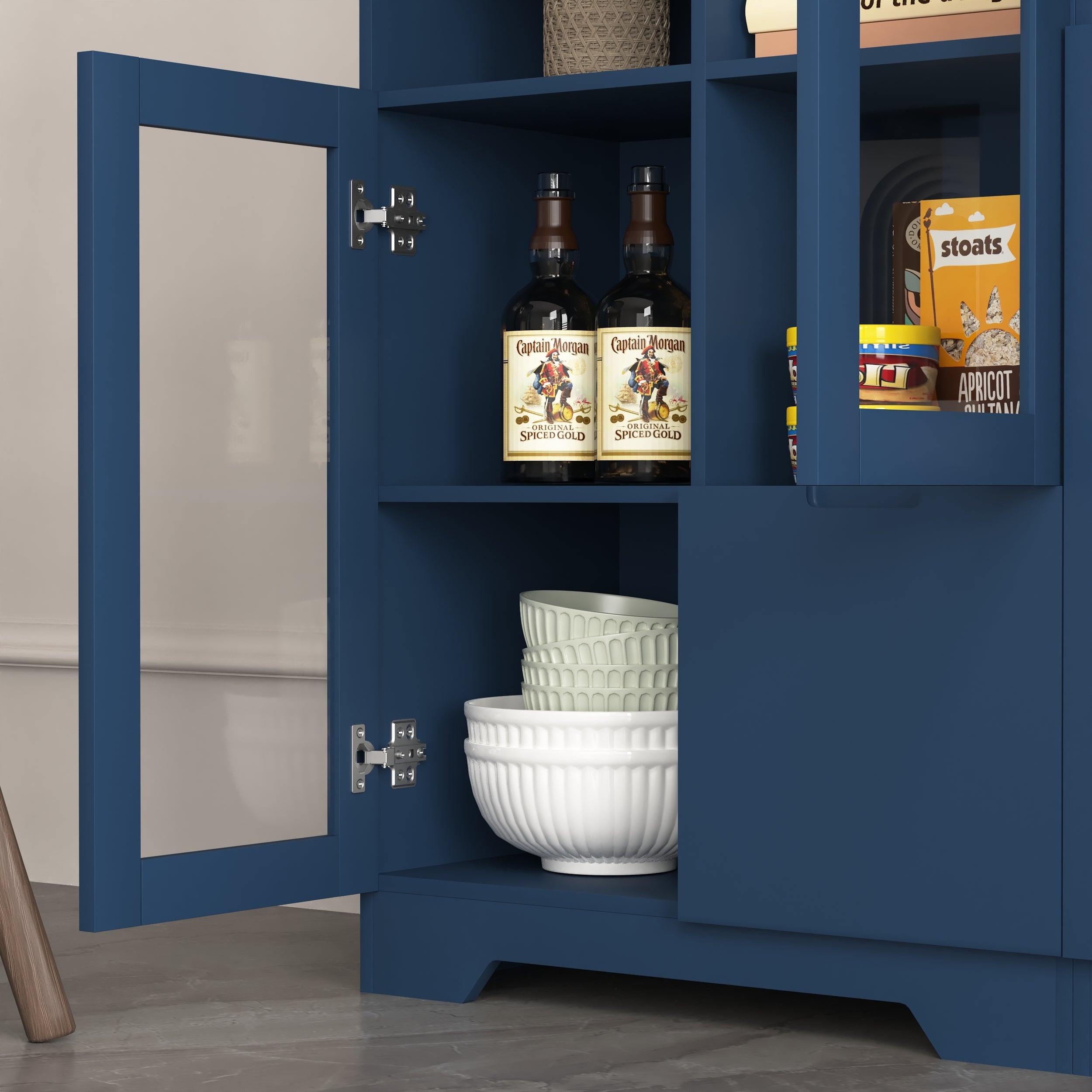 Navy Blue MDF Painted Cabinet with Glass Doors, Drawer, and Open Storage Space for Bedroom and Living Room - Grand Goldman Shop