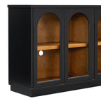 TREXM 4-Door Large Storage Buffet Cabinet with Glass Doors, Arched Cabinet with Adjustable Shelves for Kitchen, Dining Room and Living Room (Black) - Grand Goldman Shop